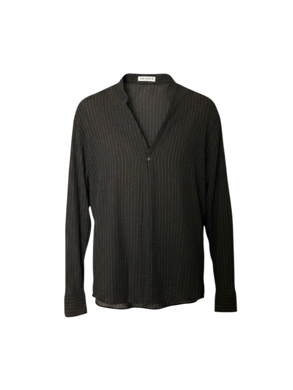Zara Men's Black Pinstripe V-Neck Button-Down Shirt